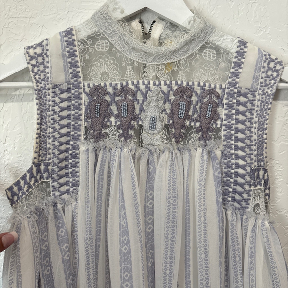 Women's Free People Mini Dress XS White Blue Sleeveless(278) - Picture 4 of 7